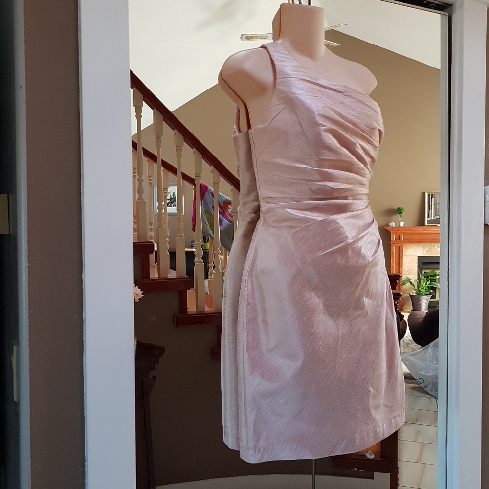One shoulder blusk pink dress evening 10